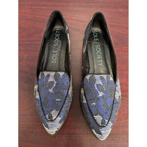 Sole Society Women's Size 7.5 Winslow Navy Floral Jacquard Embroidery Loafer EUC